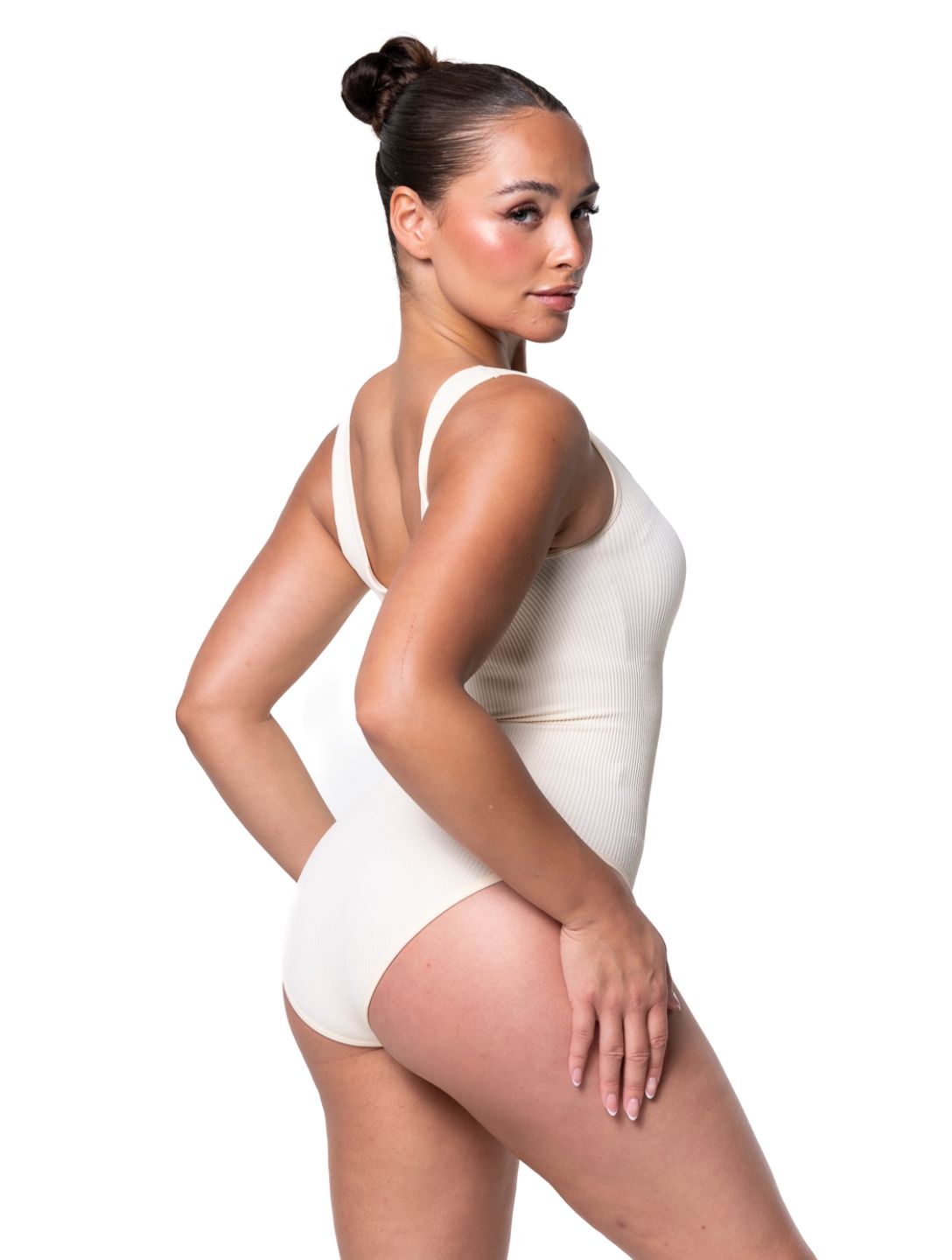 Form-fitting, ribbed shapewear bodysuit