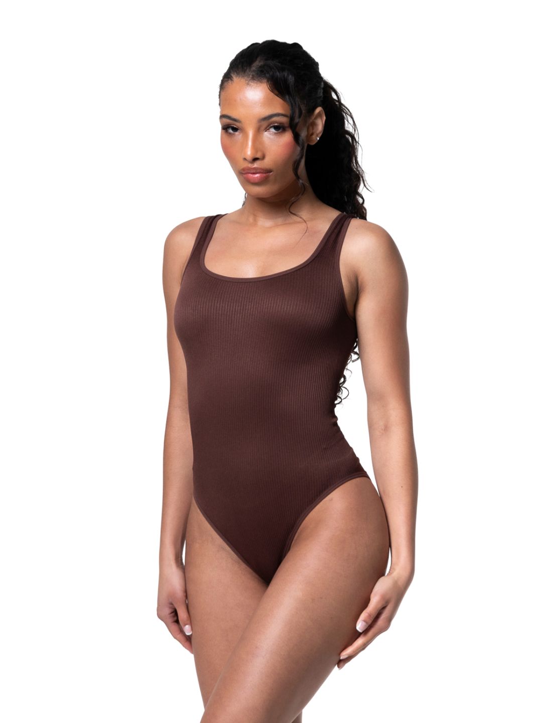 Form-fitting, ribbed shapewear bodysuit