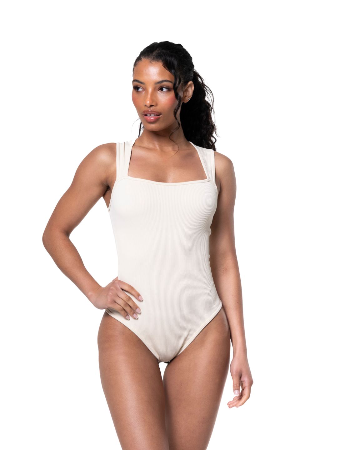 Ribbed Square-Neck Shapewear Bodysuit