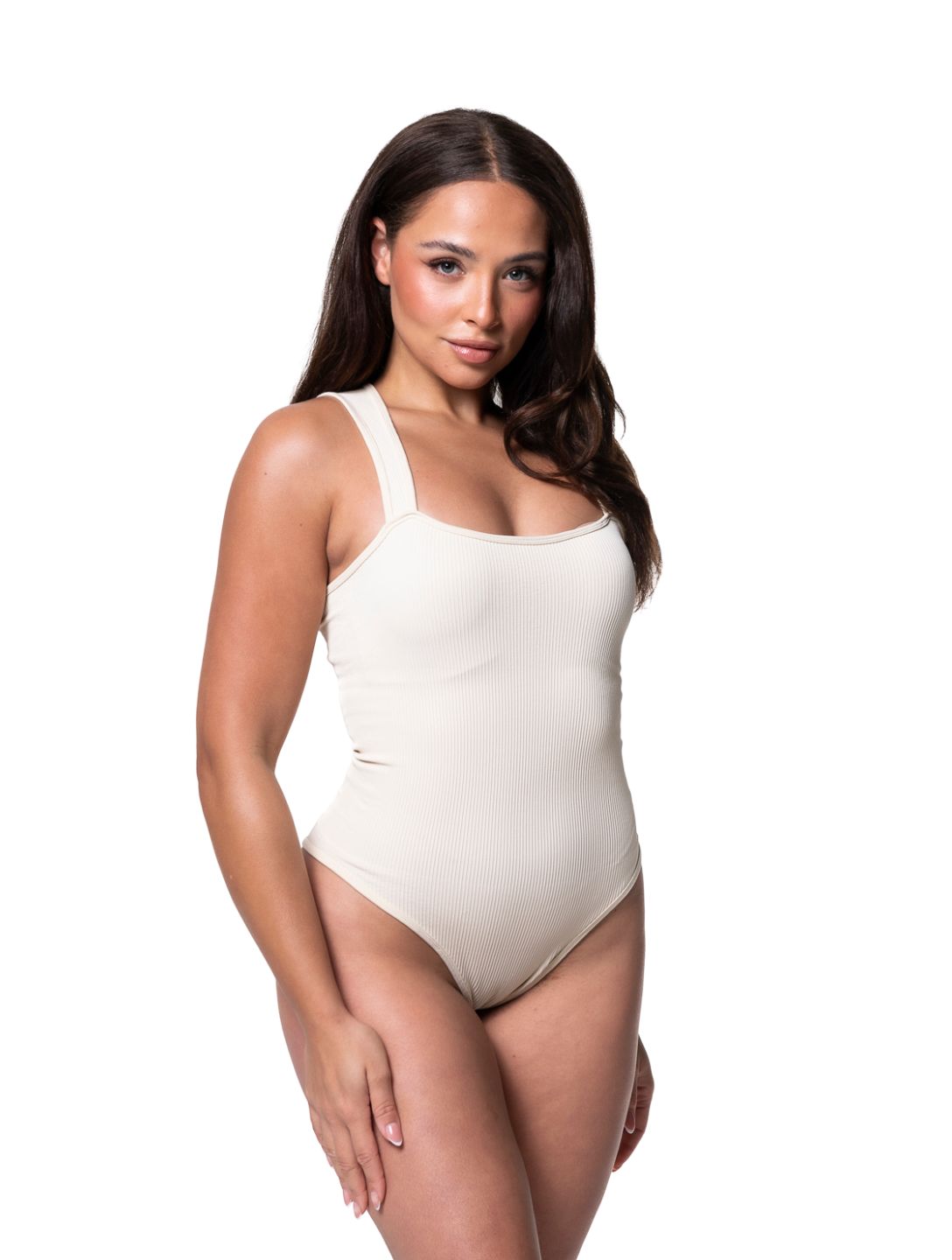 Ribbed Square-Neck Shapewear Bodysuit
