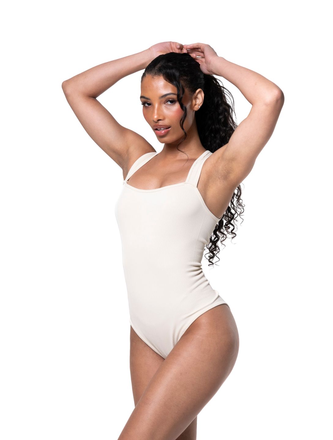 Ribbed Square-Neck Shapewear Bodysuit