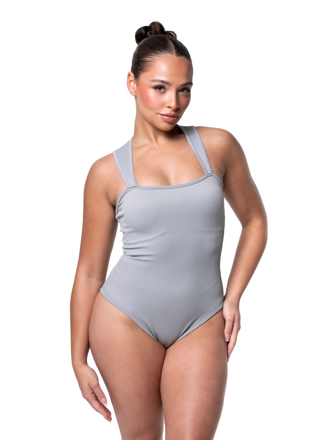 Ribbed Square-Neck Shapewear Bodysuit