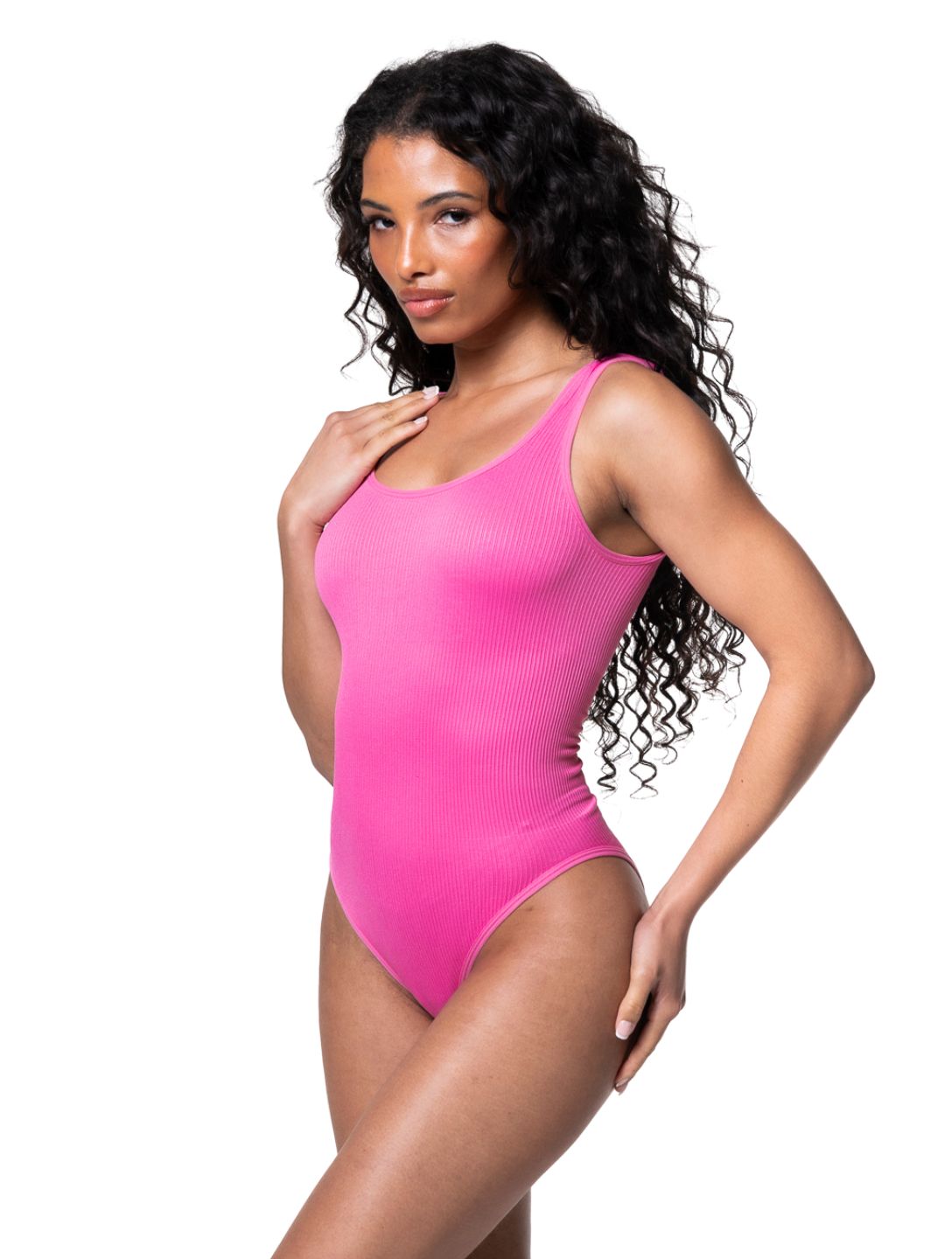 Form-fitting, ribbed shapewear bodysuit