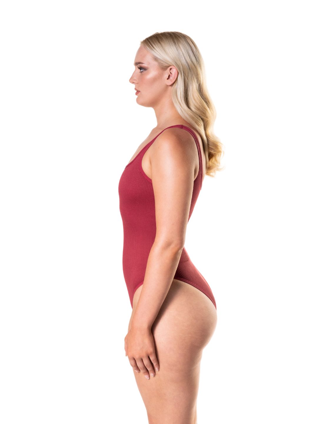 Form-fitting, ribbed shapewear bodysuit