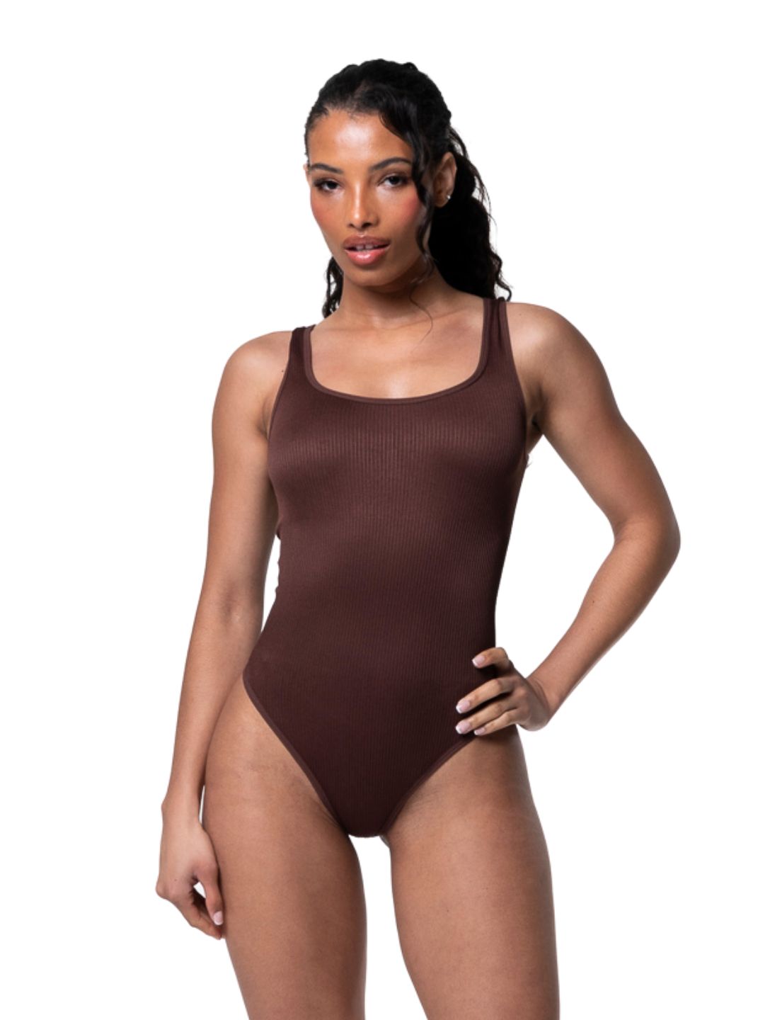 Form-fitting, ribbed shapewear bodysuit