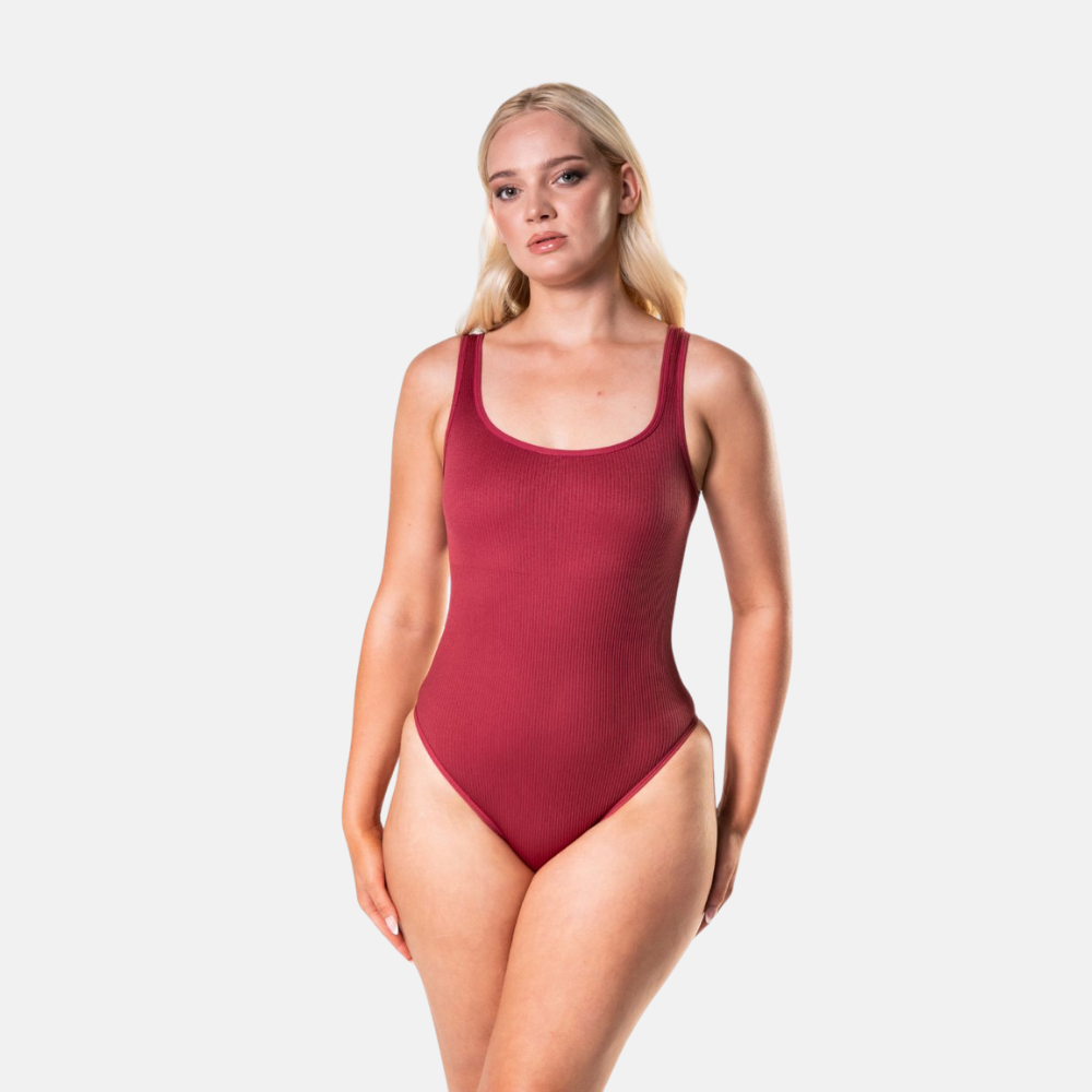 Form-fitting, ribbed shapewear bodysuit