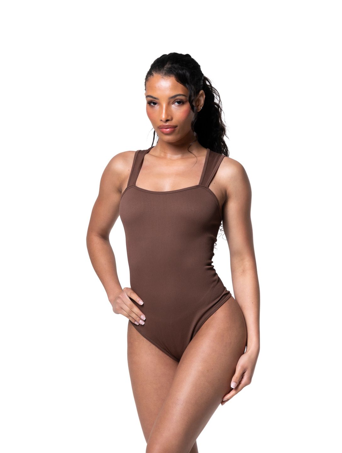 Ribbed Square-Neck Shapewear Bodysuit
