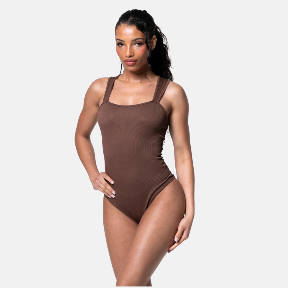 Ribbed Square-Neck Shapewear Bodysuit