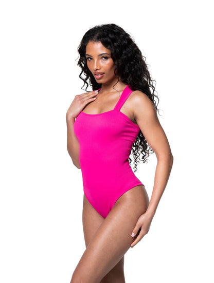 Ribbed Square-Neck Shapewear Bodysuit