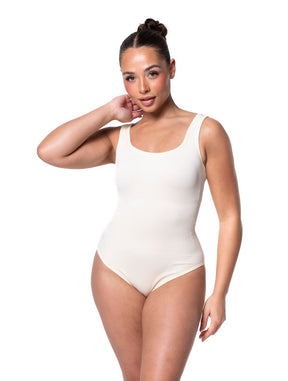 Form-fitting, ribbed shapewear bodysuit